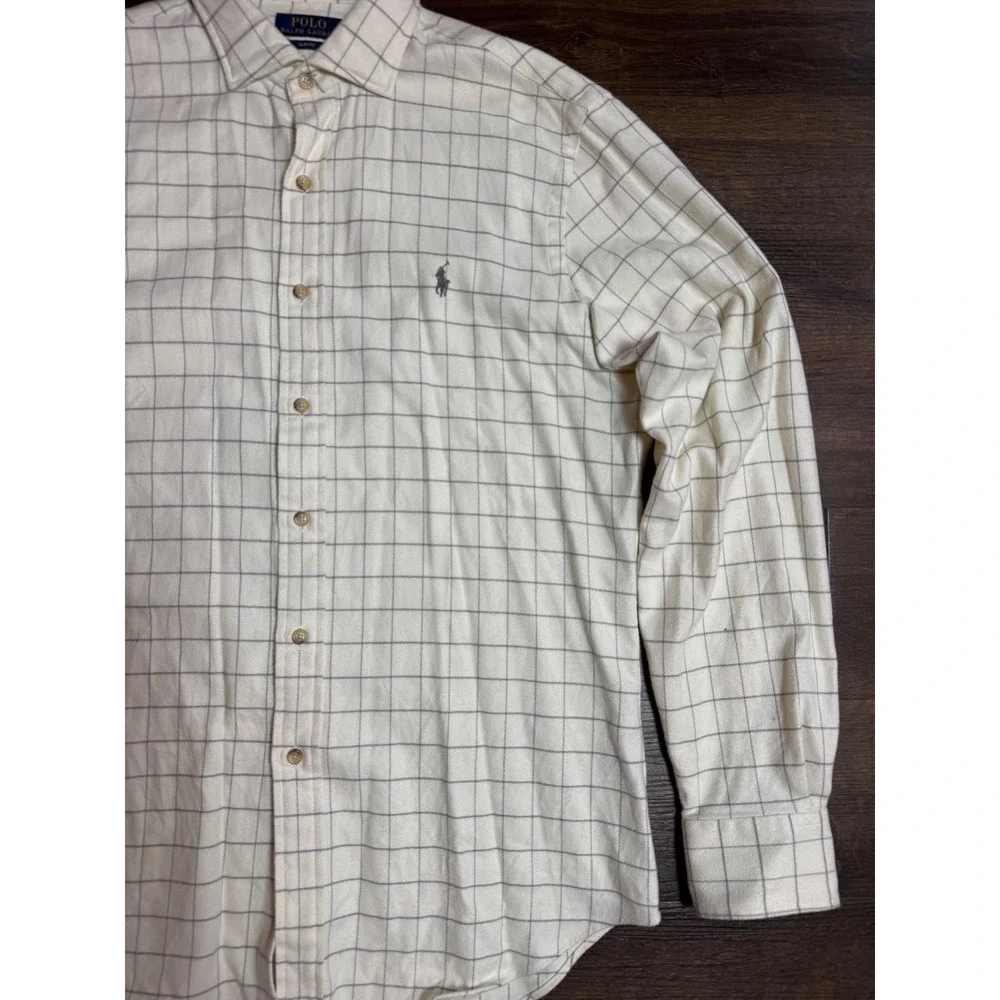 Polo Ralph Lauren Slim Fit Windowpane Check Flannel Button Up Shirt Mens Large